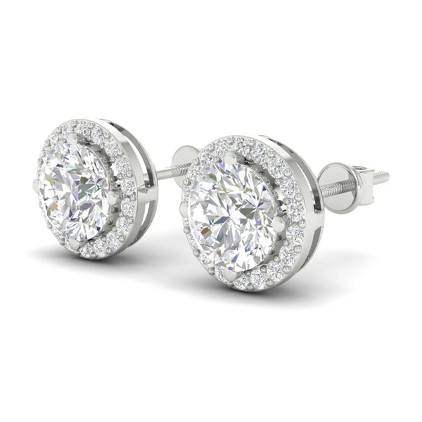 3Ct Round Cut Moissanite Halo Stud Earrings 14K Gold Plated Push Back