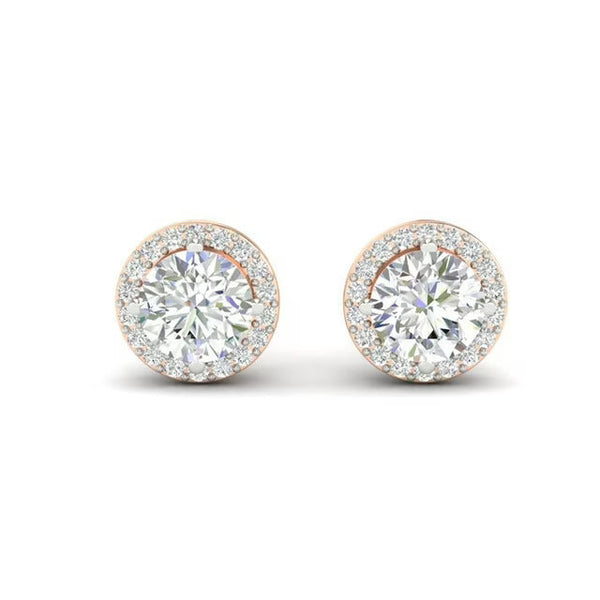 3Ct Round Cut Moissanite Halo Stud Earrings 14K Gold Plated Push Back