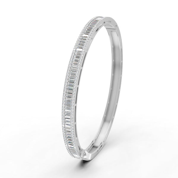 3.79 Ct Baguette & Round Natural Moissanite Women's Bangle Bracelet 14K Gold Plated