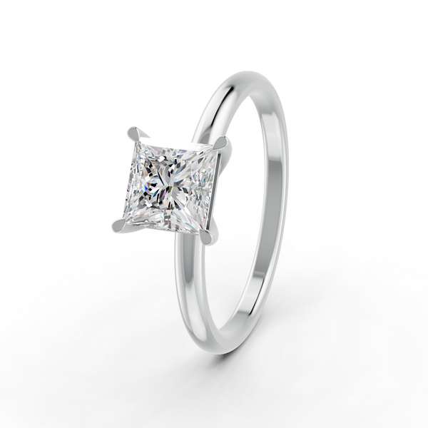 Princess Cut Real Moissanite 4 Prong Solitaire Ring 14K Gold Plated