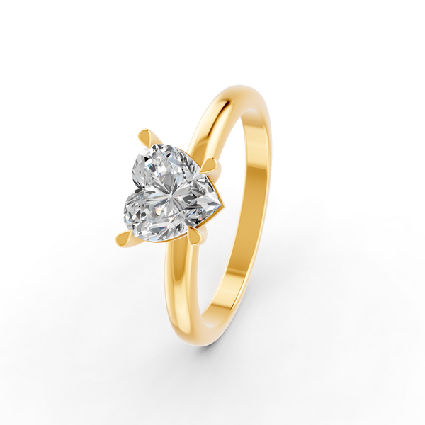 Heart Cut Real Moissanite 4 Prong Solitaire Ring 14K Gold Plated