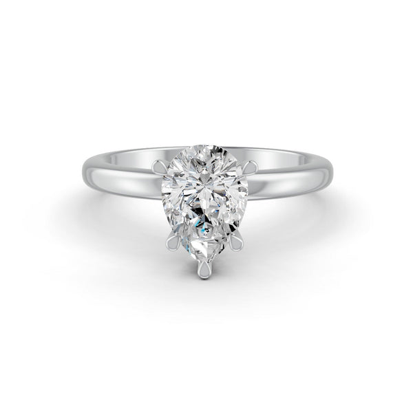 Pear Cut Real Moissanite 5 Prong Solitaire Ring 14K Gold Plated