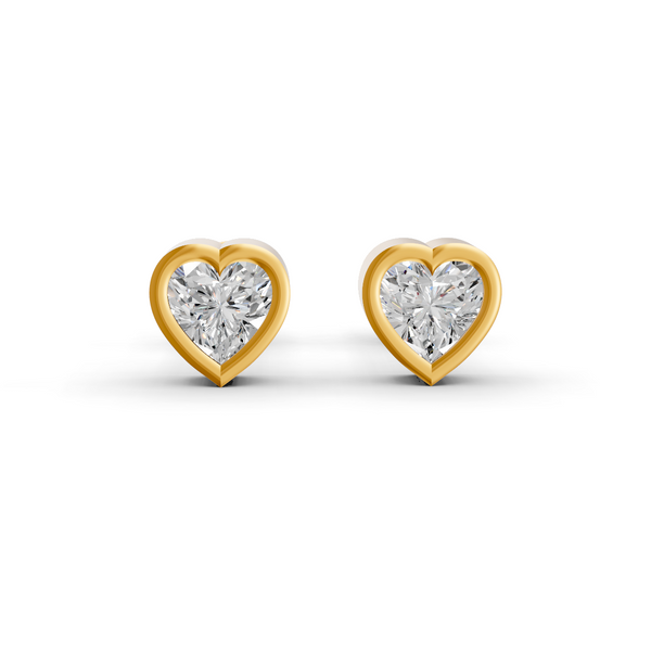 Heart Cut Real Moissanite Bezel Set Solitaire Stud Earrings Screw Back 14K Gold Plated