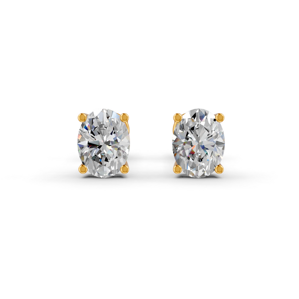 Oval Cut Real Moissanite 4 Prong Solitaire Stud Earrings Screw Back 14K Gold Plated