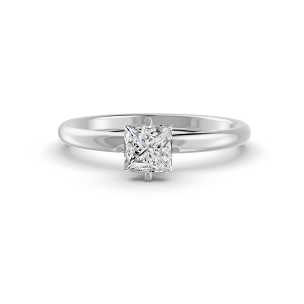 Princess Cut Real Moissanite Claw Prong Solitaire Ring 14K Gold Plated