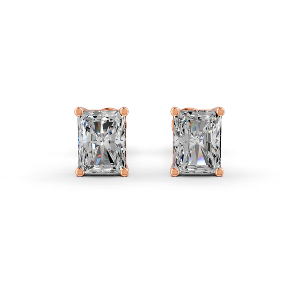 Radiant Cut Real Moissanite 4 Prong Solitaire Stud Earrings Screw Back 14K Gold Plated