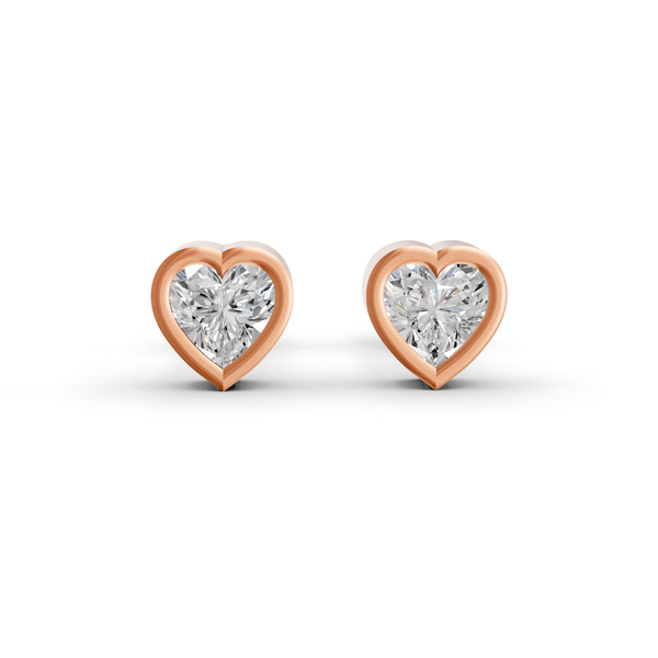 Heart Cut Real Moissanite Bezel Set Solitaire Stud Earrings Screw Back 14K Gold Plated