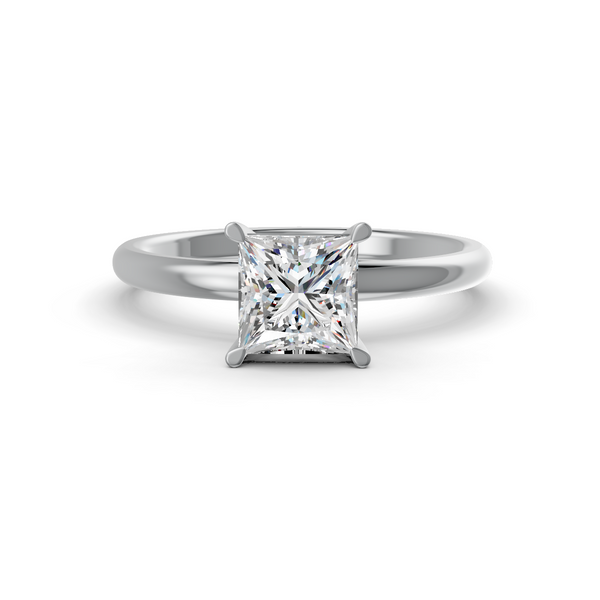 Princess Cut Real Moissanite 4 Prong Solitaire Ring 14K Gold Plated