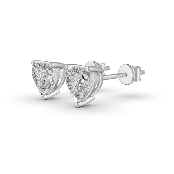 Heart Cut Real Moissanite 3 Prong Solitaire Stud Earrings Screw Back 14K Gold Plated
