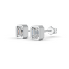 Emerald Cut Real Moissanite Bezel Set Solitaire Stud Earrings Screw Back 14K Gold Plated