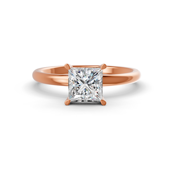 Princess Cut Real Moissanite 4 Prong Solitaire Ring 14K Gold Plated