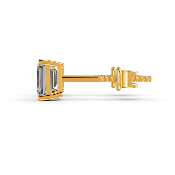 Emerald Cut Real Moissanite 4 Prong Solitaire Stud Earrings Screw Back 14K Gold Plated