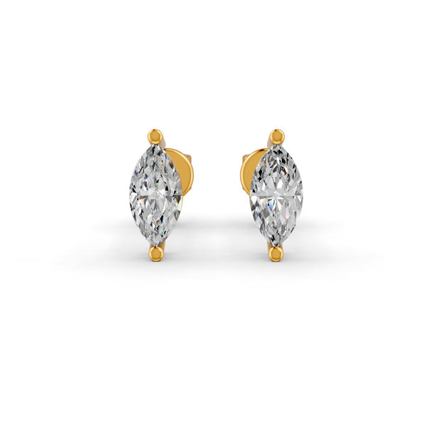 Marquise Cut Real Moissanite 2 Prong Solitaire Stud Earrings Screw Back 14K Gold Plated