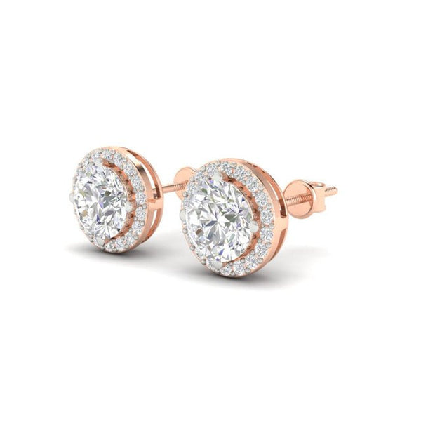 3Ct Round Cut Moissanite Halo Stud Earrings 14K Gold Plated Push Back