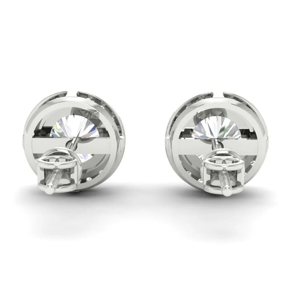 3Ct Round Cut Moissanite Halo Stud Earrings 14K Gold Plated Push Back