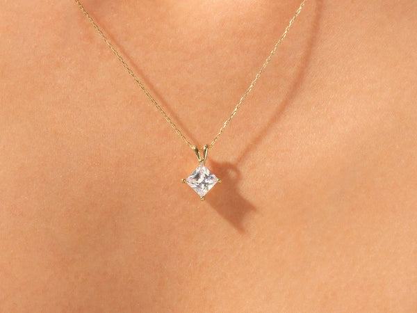 Princess Cut Moissanite Solitaire Pendant 14K Gold Plated