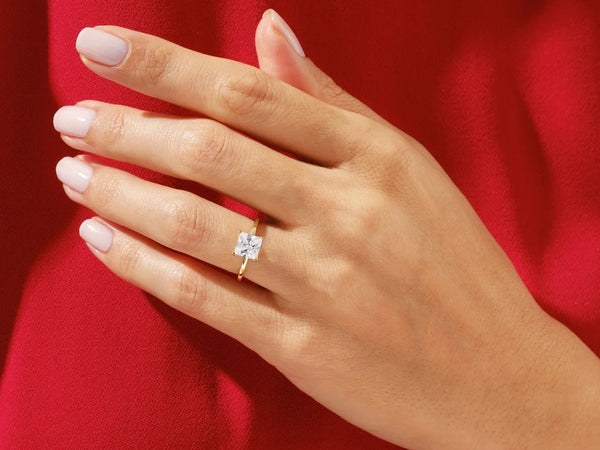 Princess Cut Real Moissanite 4 Prong Solitaire Ring 14K Gold Plated