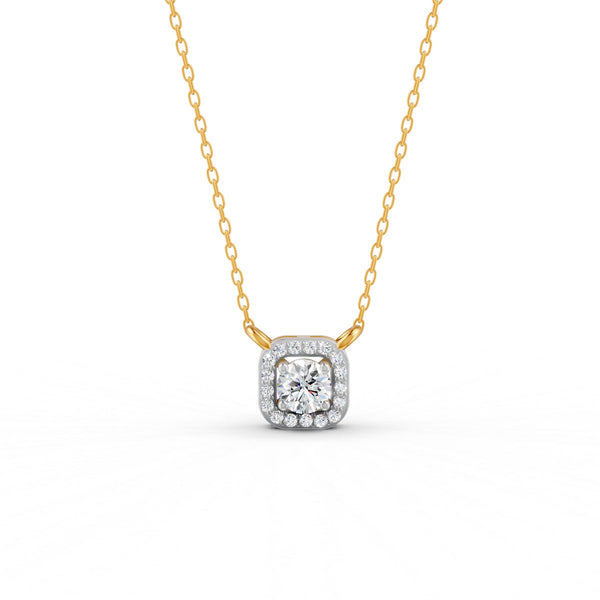 0.30 Ct Round Cut Moissanite Women's Halo Necklace Pendant 14K Gold Plated