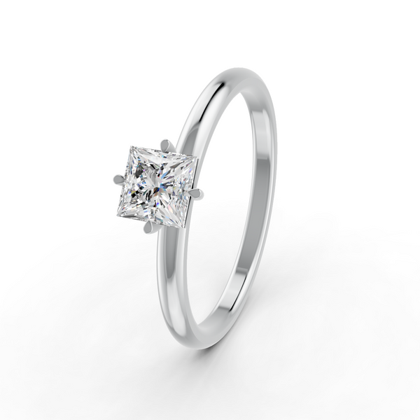 Princess Cut Real Moissanite Claw Prong Solitaire Ring 14K Gold Plated