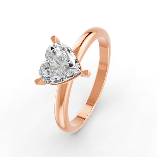 Heart Cut Real Moissanite 3 Prong Solitaire Ring 14K Gold Plated