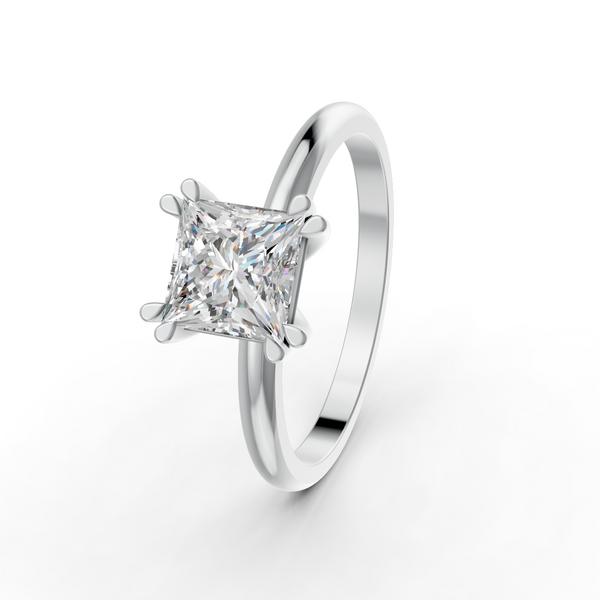 Princess Cut Real Moissanite Double 4 Prong Solitaire Ring 14K Gold Plated
