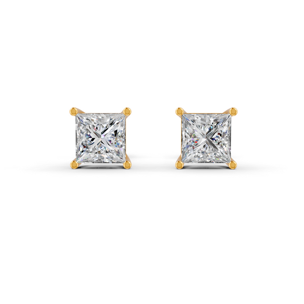 Princess Cut Real Moissanite 4 Prong Solitaire Stud Earrings Screw Back 14K Gold Plated