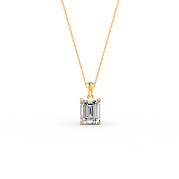 Emerald Cut Moissanite Solitaire Pendant 14K Gold Plated