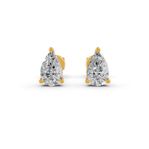 Pear Cut Real Moissanite 3 Prong Solitaire Stud Earrings Screw Back 14K Gold Plated