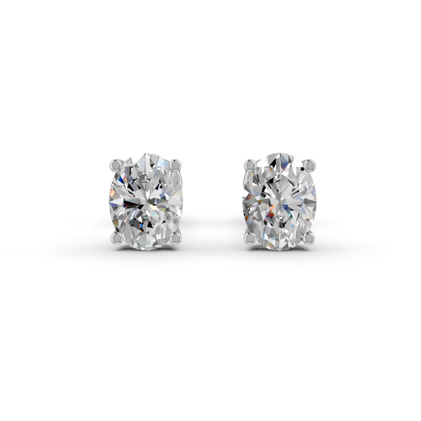 Oval Cut Real Moissanite 4 Prong Solitaire Stud Earrings Screw Back 14K Gold Plated