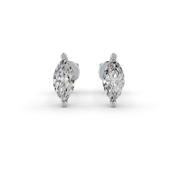 Marquise Cut Real Moissanite 2 Prong Solitaire Stud Earrings Screw Back 14K Gold Plated