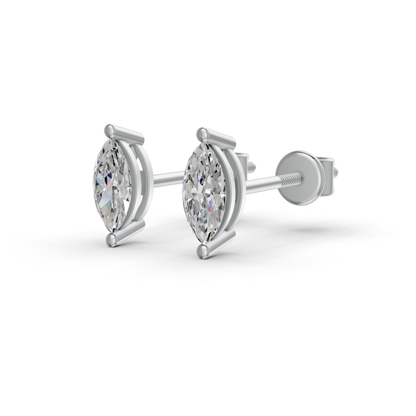 Marquise Cut Real Moissanite 2 Prong Solitaire Stud Earrings Screw Back 14K Gold Plated