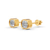 Cushion Cut Real Moissanite Bezel Set Solitaire Stud Earrings Screw Back 14K Gold Plated