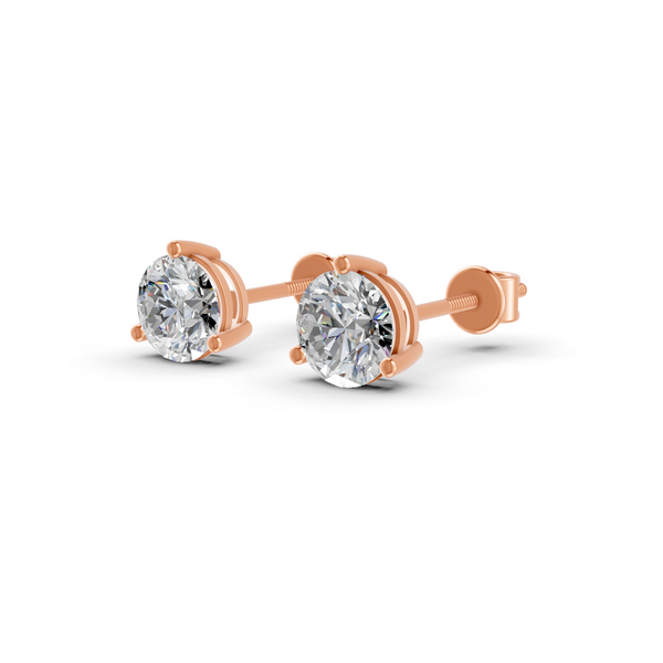 Round Cut Real Moissanite 3 Prong Solitaire Stud Earrings 14K Gold Plated