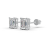 Emerald Cut Real Moissanite 4 Prong Solitaire Stud Earrings Screw Back 14K Gold Plated