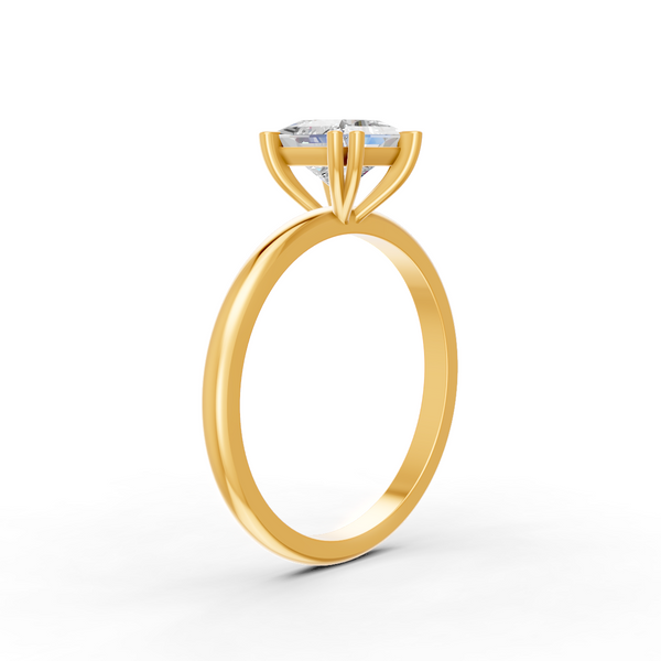 Princess Cut Real Moissanite Double 4 Prong Solitaire Ring 14K Gold Plated