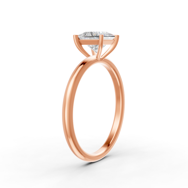 Princess Cut Real Moissanite 4 Prong Solitaire Ring 14K Gold Plated
