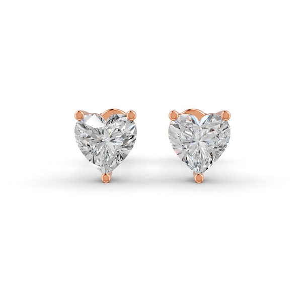 Heart Cut Real Moissanite 3 Prong Solitaire Stud Earrings Screw Back 14K Gold Plated