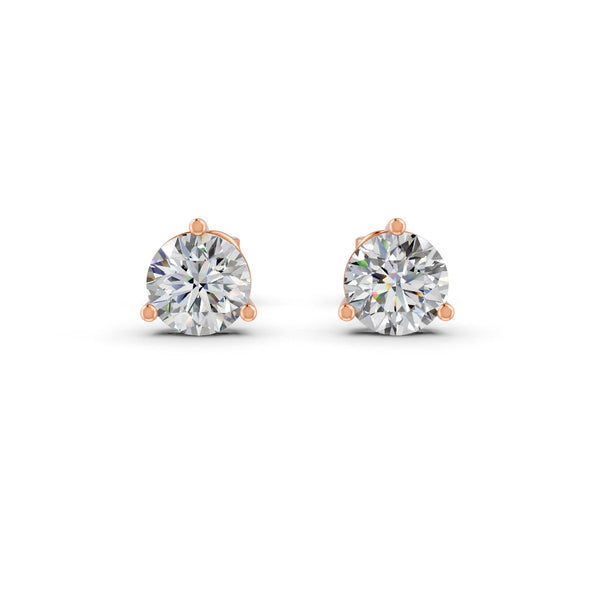 Round Cut Real Moissanite 3 Prong Solitaire Stud Earrings 14K Gold Plated